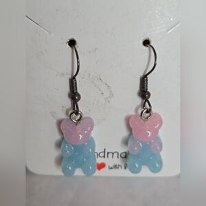 Pink Blue Gummy Bear Dangle Earrings Cute Candy Jewelry
